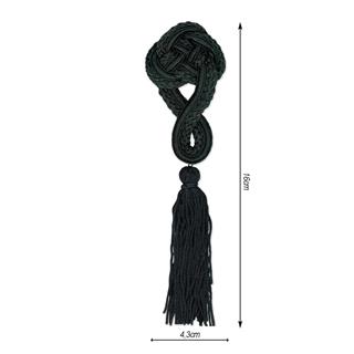 Aplique de alamar con borla en negro. 16x4,3cm
