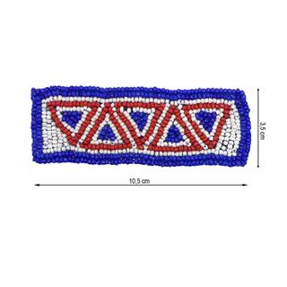 Aplicación étnica con rocalla 10,5x3,5cm. Blanco, azul y rojo