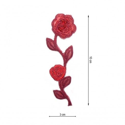 Aplicación termo de flor roja con tallo y rocalla