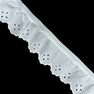 Tira bordada fruncida 4,5cm blanco con cinta