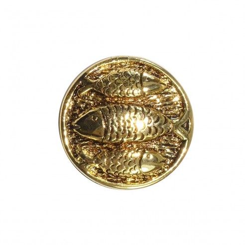 Botón metal diseño peces. Oro