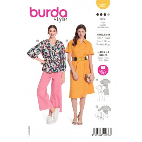 Patrón para blusa y vestido mujer con frunce cintura 5921