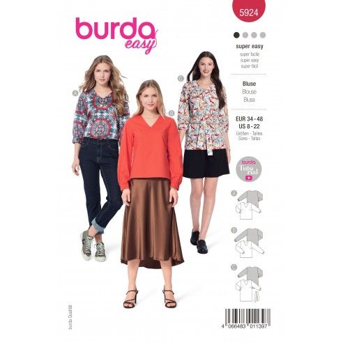 Patrón para blusa mujer con puños fruncidos 5924