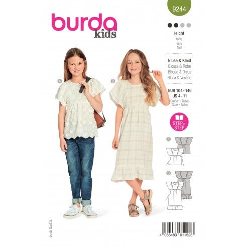 Patrón para blusa y vestido niña 4-11 años 9244