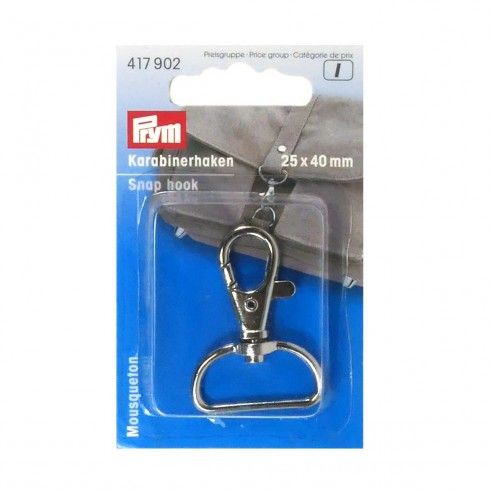 Mosquetón metalizado clásico plata 2,5cm. Prym