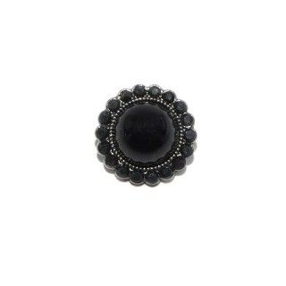 Botón metálico de strass y perla negro