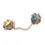 Broche con pinza dorado con cristales multicolor. Aros