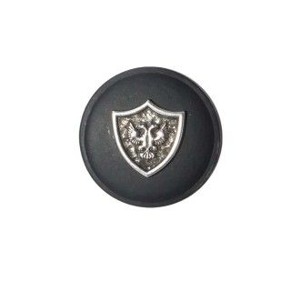 Botón imicuero negro con escudo plata. Varios tamaños