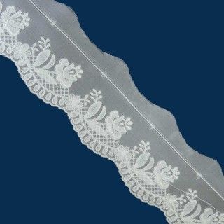 Tira bordada de organza en crudo floral 55mm