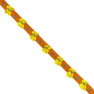 Galón raso con flores naranja y amarillo 1cm