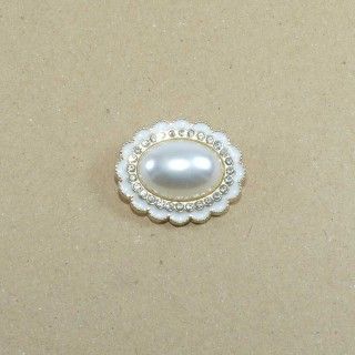 Botón metal ovalado con strass blanco y perla