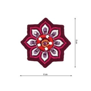 Aplicación termo de flor picos con tupis 6cm. Granate