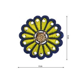 Aplicación termo de flor margarita con rocalla 6cm. Amarillo