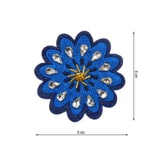 Aplicación termo de flor con abalorios 6cm. Azul