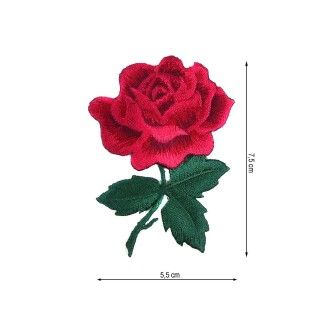 Aplicación termo flor rosa y hojas. 5,5x7,5cm