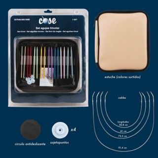 Estuche con set de agujas circulares para tricotar