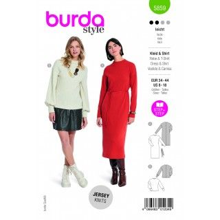 Patrón para blusa y vestido mujer con manga larga 5859