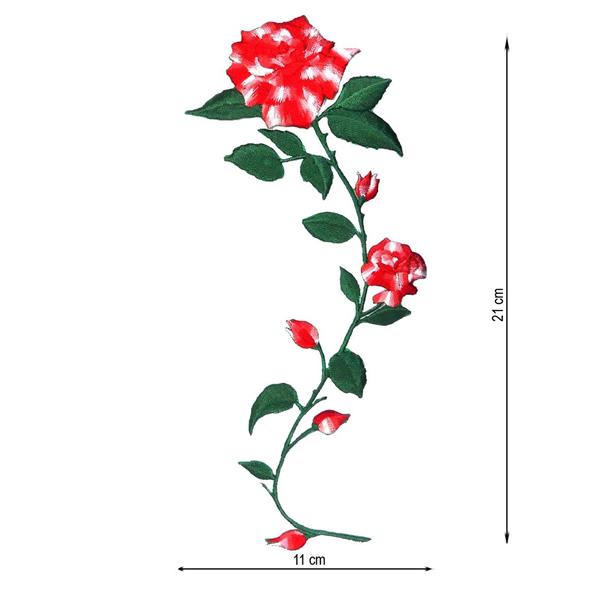 Aplicación termoadhesiva de flor bordada rojo. 21x11cm