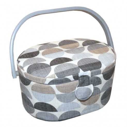 Costurero estampado lunares grandes gris. 24x16x13cm