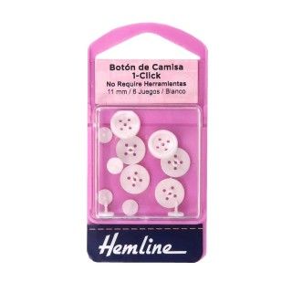 Set de 6 botones camiseros blancos con clip 11mm