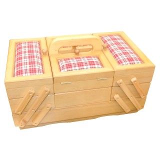 Costurero extensible madera. Tapizado vichy
