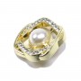 Botón joya metal dorado cuadrado con strass y perla