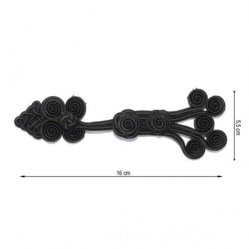 Broche alamar pasamanería en negro. Espirales y flores