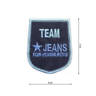 Parche termo bordado escudo Team Jeans 6x7cm. Múltiples colores