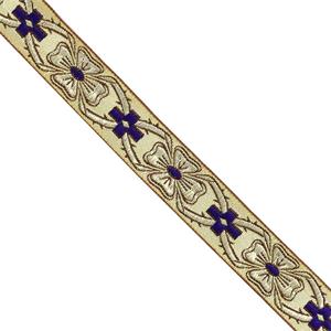 Cinta cubrecosturas estampado cruz y flor 2,5cm. Púrpura
