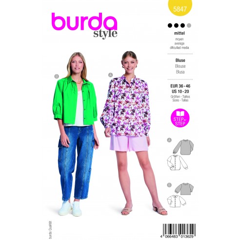 Patrón para blusa mujer clásica puños 5847