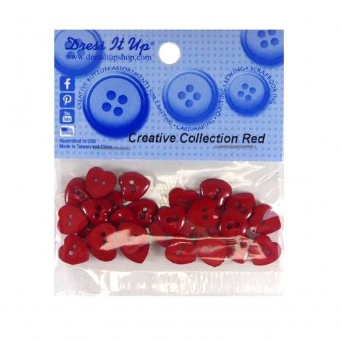 Kit 30 botones corazones rojos 1cm