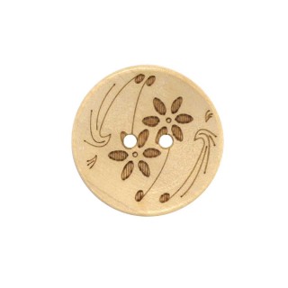 Botón de madera con dibujo de flores. Varios tamaños