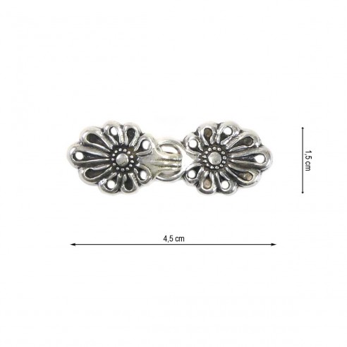 Broche metálico diseño flor plata vieja 45x15mm