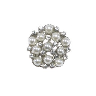 Botón joya strass y perlas blancas