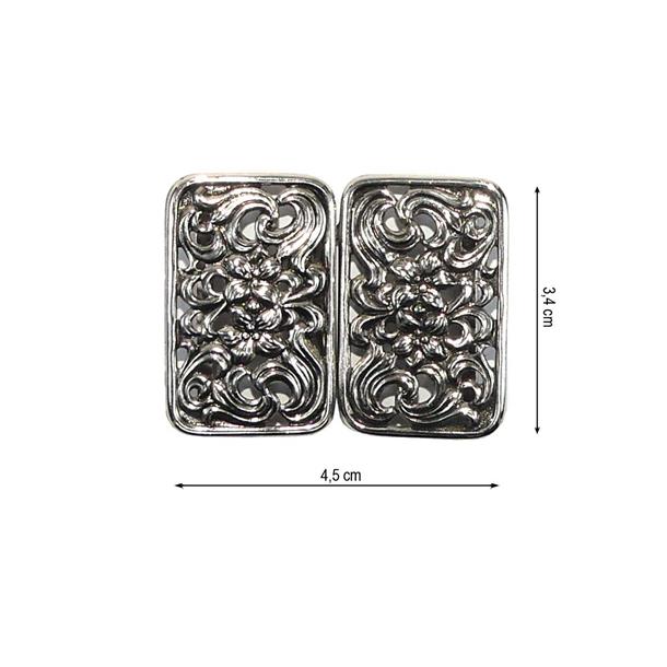 Broche metálico recto 45x34mm. Plata vieja