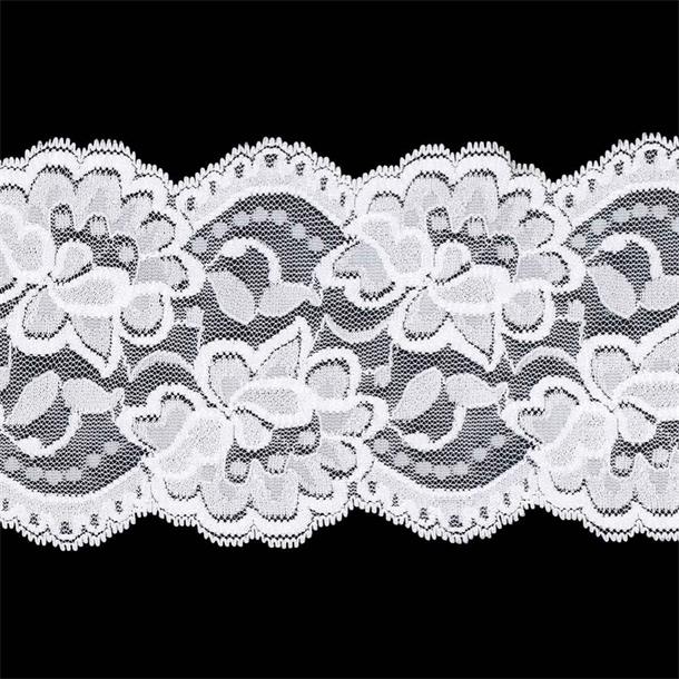 Puntilla de nylón elástica 9,3cm. Blanco