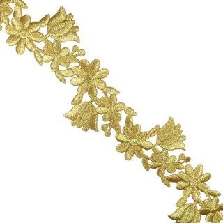 Galón bordado termoadhesivo dorado 5cm. Floral