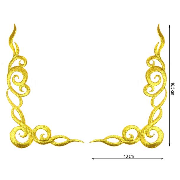 Aplicación termo bordada dorada esquinas. 10x16,5cm