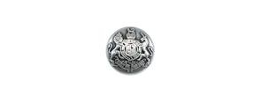 Botón zamac con escudo león en plata vieja. Varios tamaños